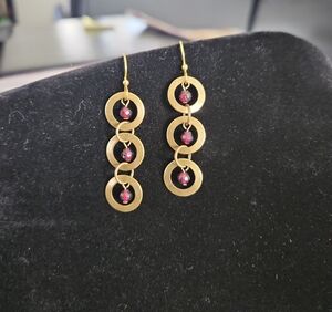 Source Unknown Gold and Red Circle Earrings